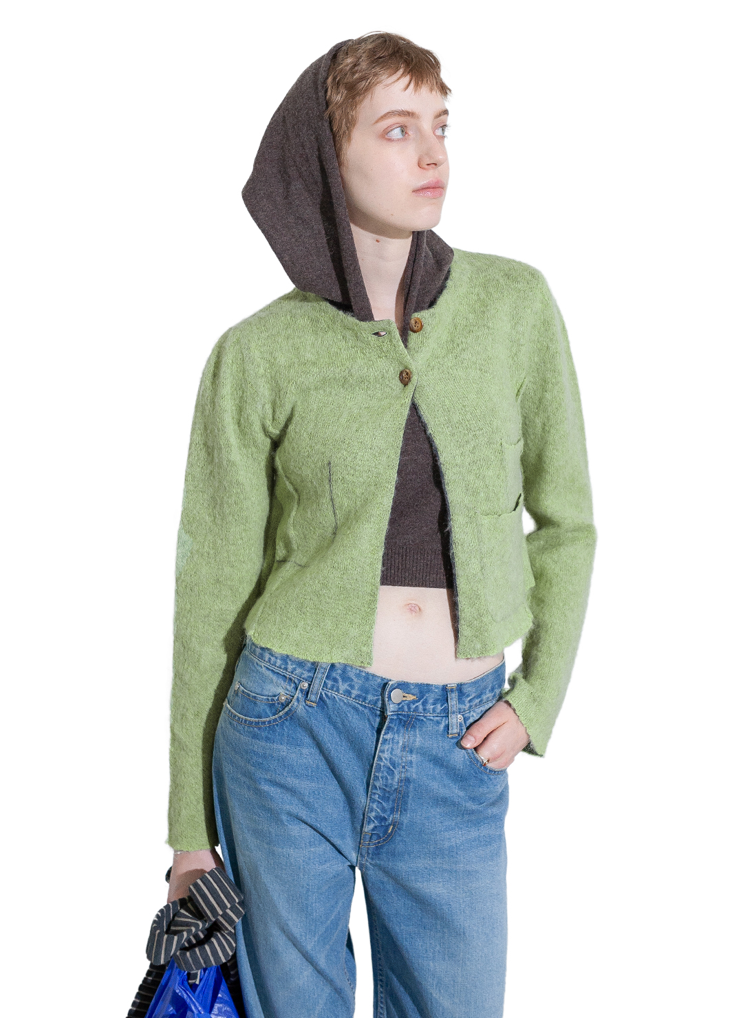 Retouched Pocket Mohair Blend Cardigan 詳細画像 Green 1