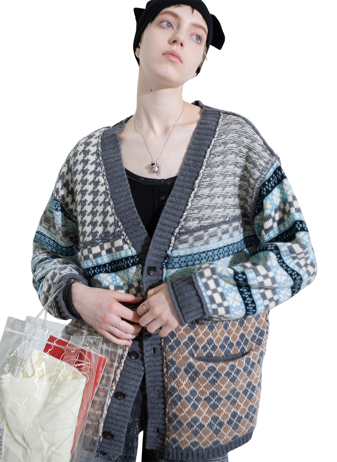 Patch Block Cardigan 詳細画像 Blue 1