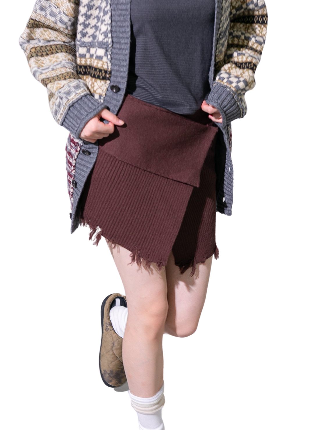 Damaged Knit Cape and Apron 詳細画像 Brown 1