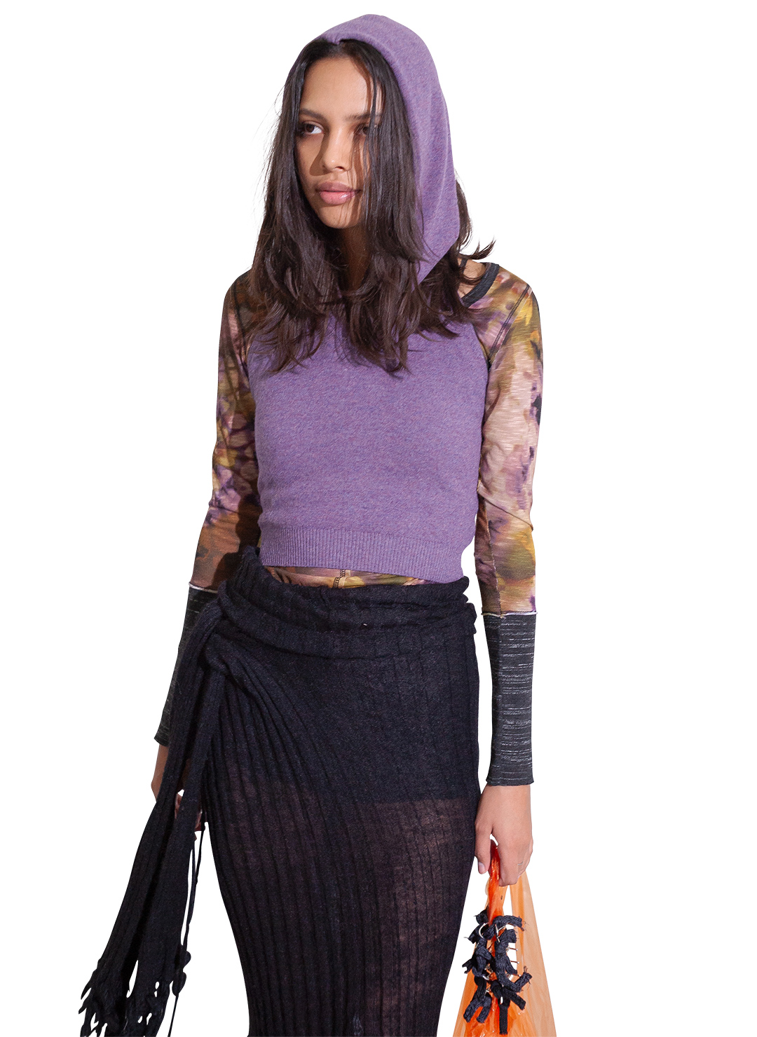 Cropped Hoodie Knit Top 詳細画像 Purple 2