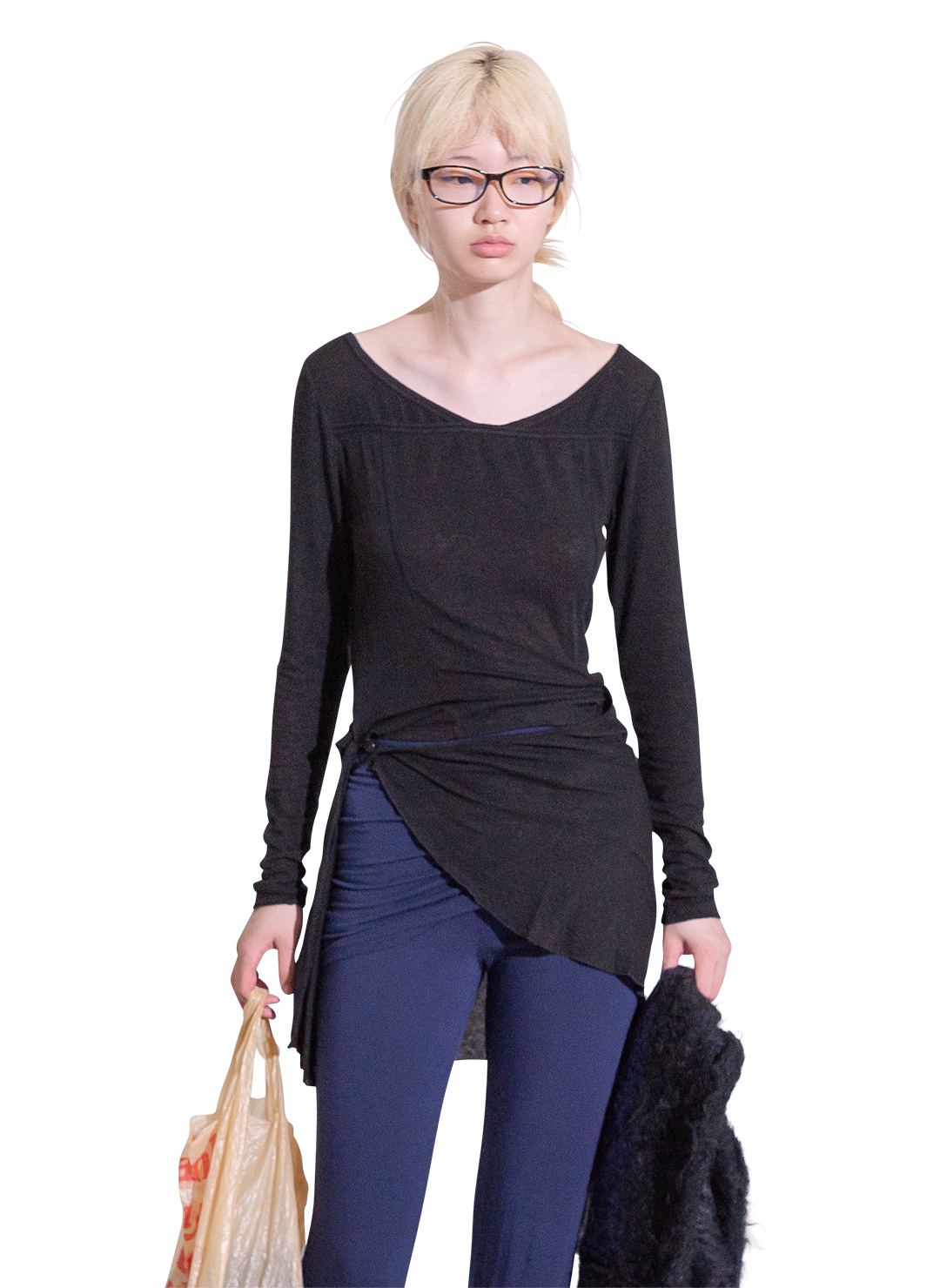 Waist Wrap Long Tee 詳細画像 Black 1