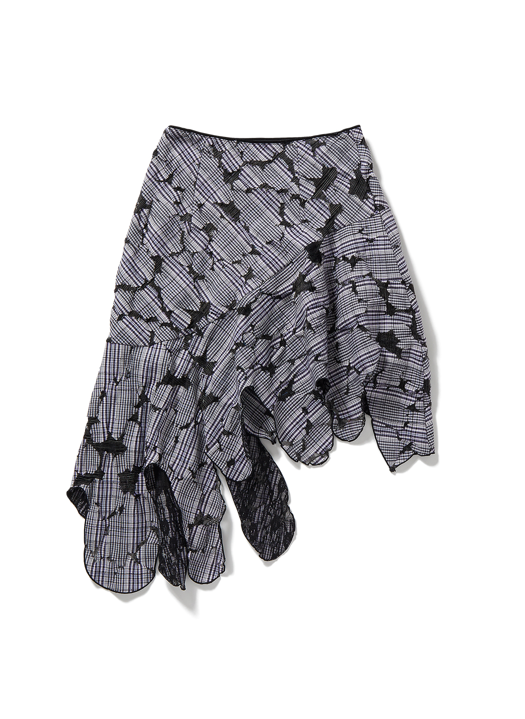 Check and Lace Jagged-hem Skirt 詳細画像 Purple 2