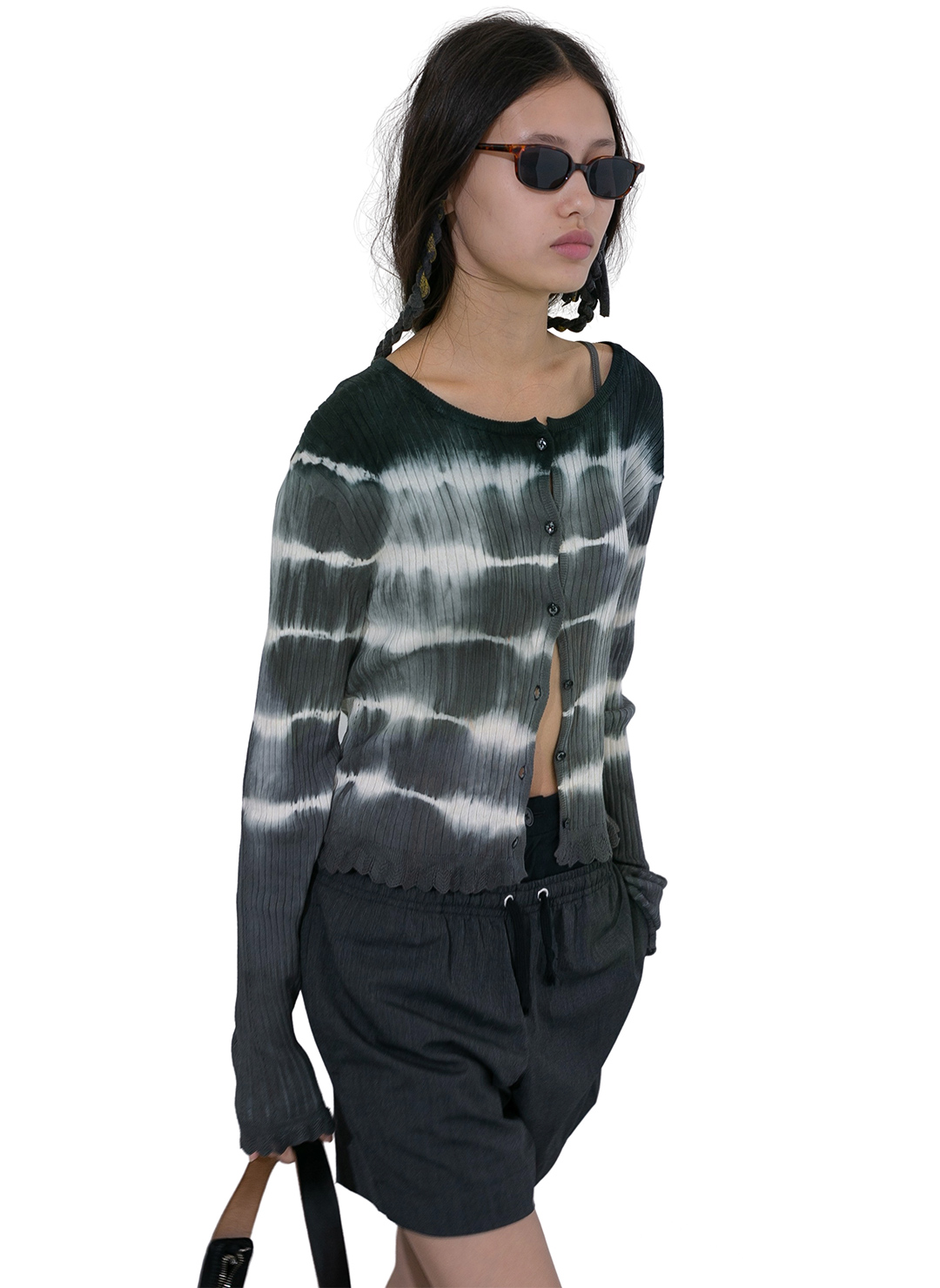 Dip-dye Rib Knit Cardigan 詳細画像 Black 1