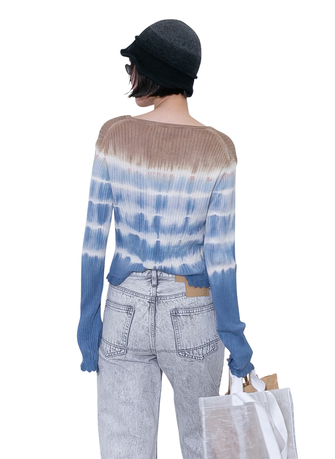 Dip-dye Rib Knit Cardigan 詳細画像 Blue 2