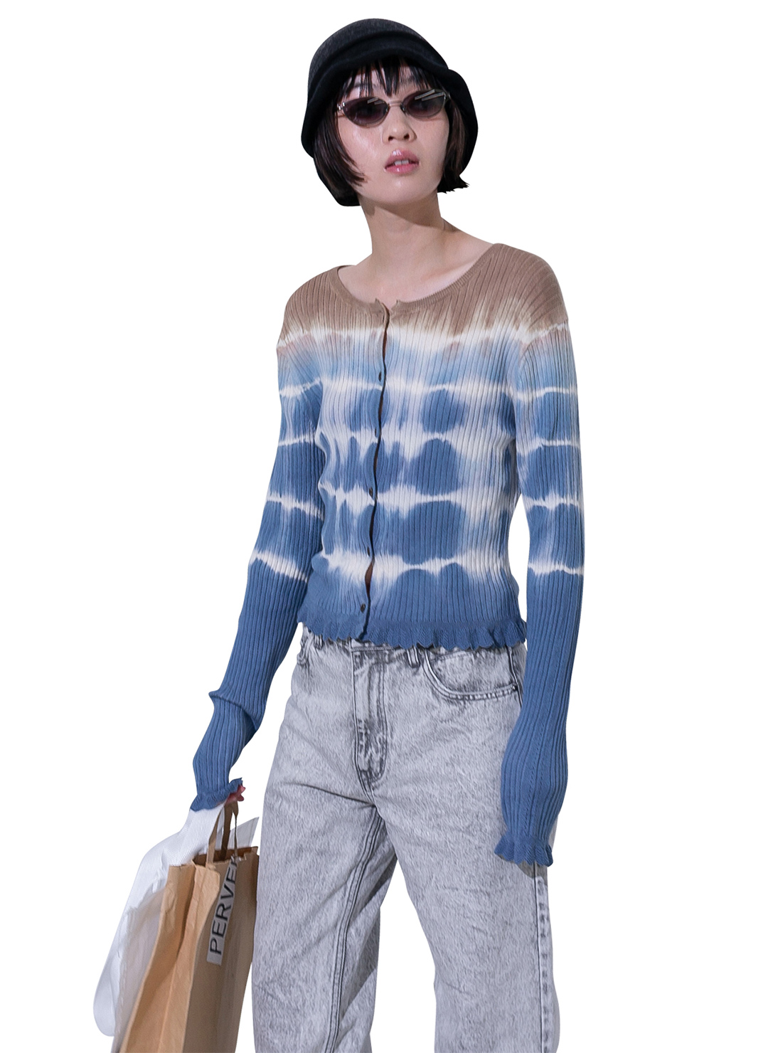 Dip-dye Rib Knit Cardigan 詳細画像 Blue 3