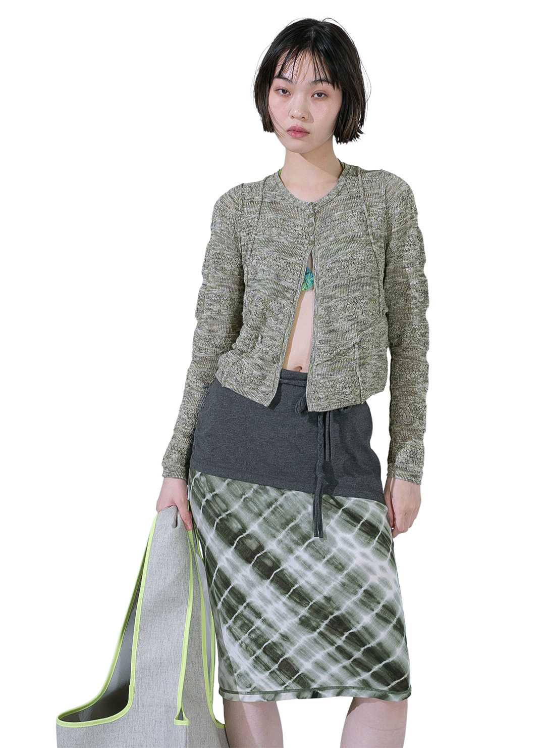 Pinched Seam Knit Cardigan 詳細画像 Green 1