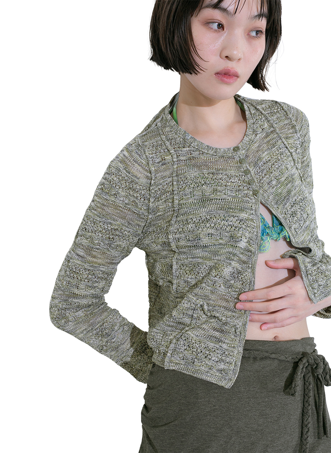 Pinched Seam Knit Cardigan 詳細画像 Green 2