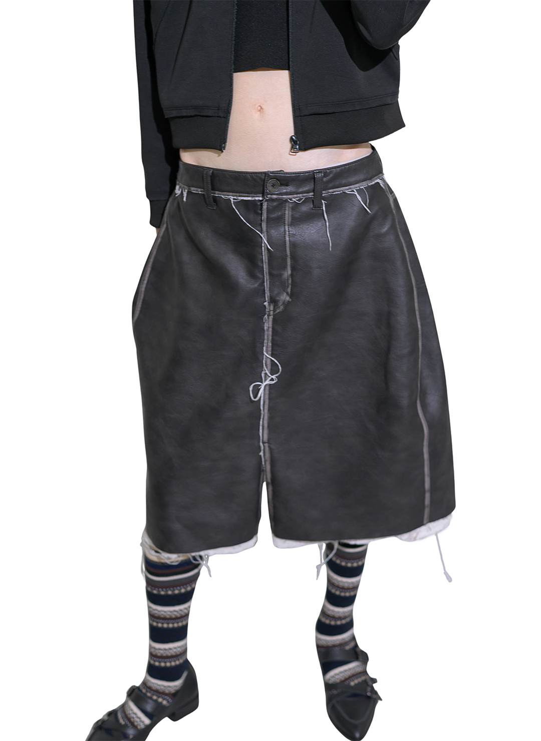 Washed Leather Skirt 詳細画像 Black 2