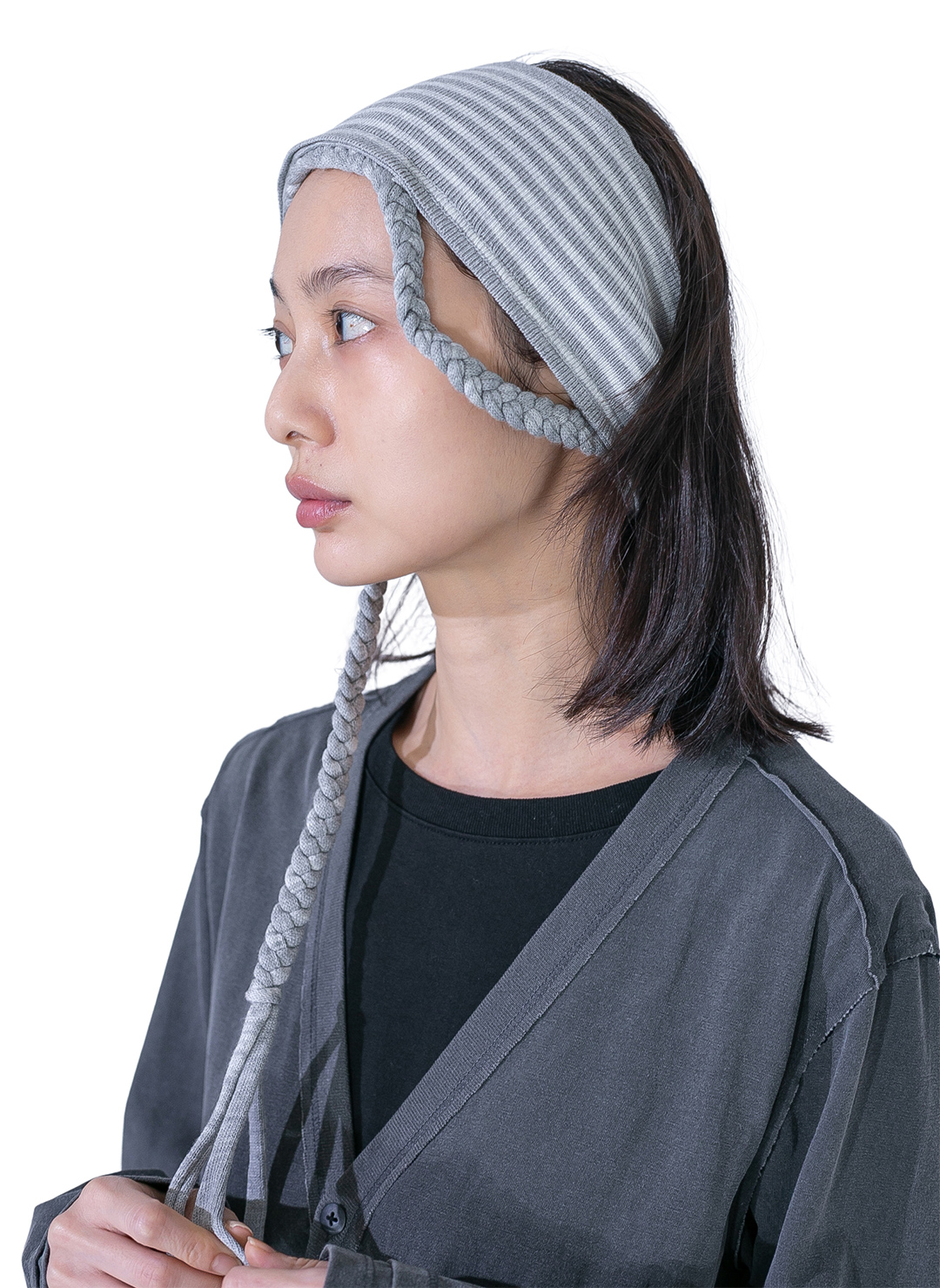 Braid Trim Knit Hair Band 詳細画像 Gray 1