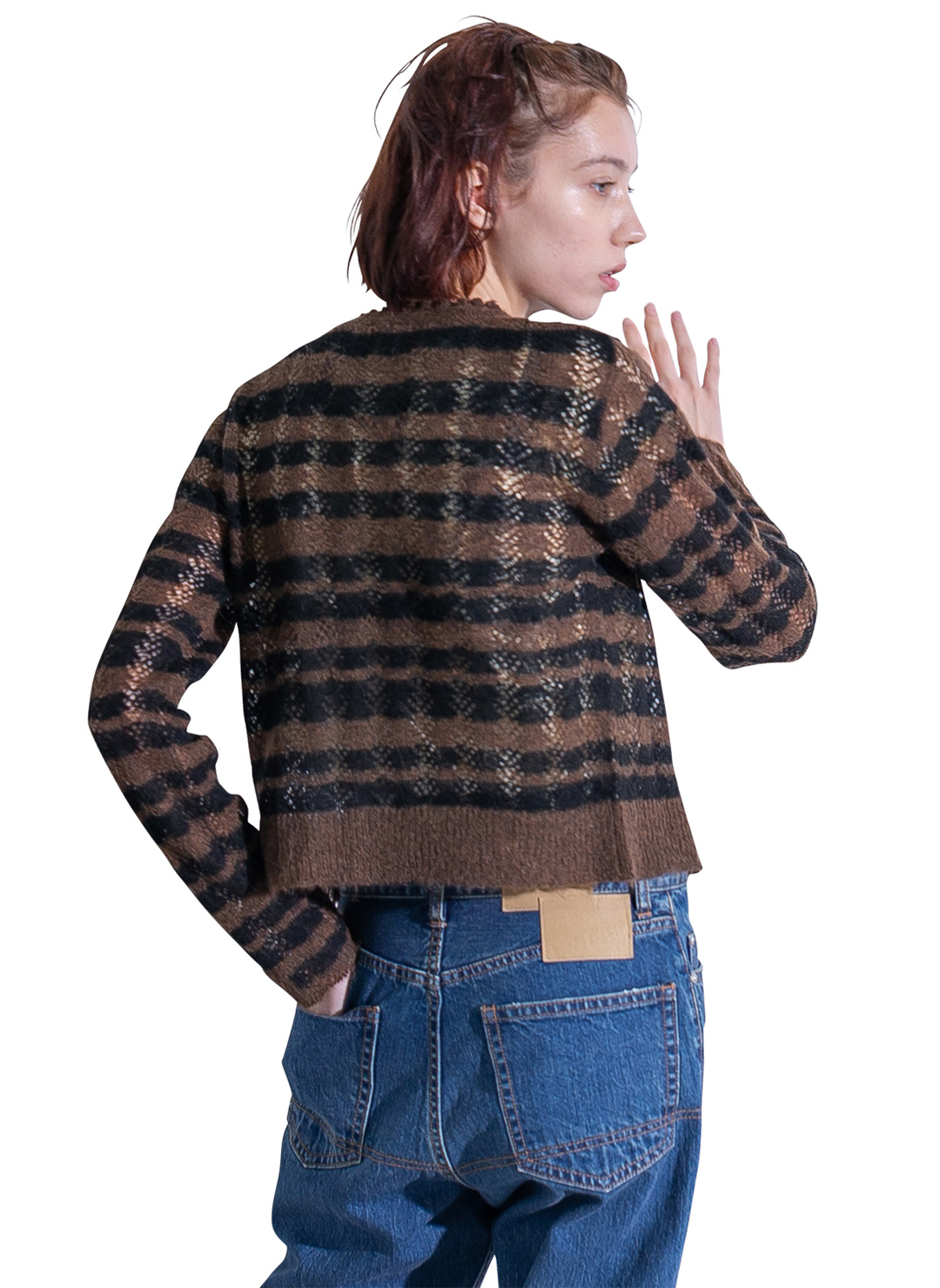 Thick Stripe Knit Cardigan 詳細画像 Brown 3