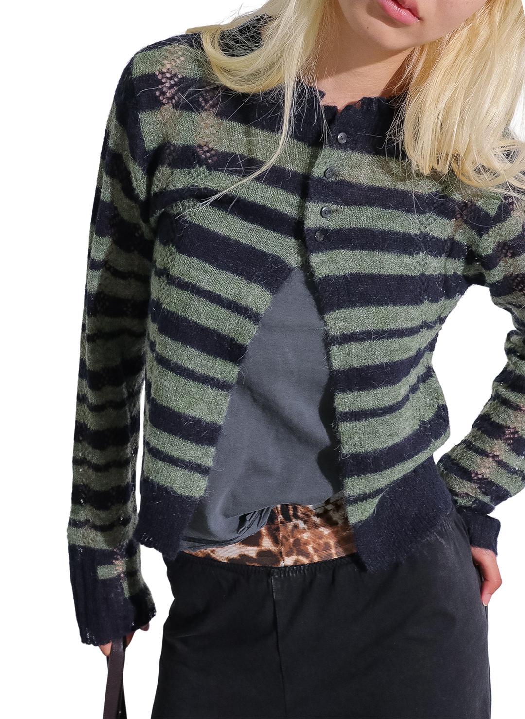 Thick Stripe Knit Cardigan