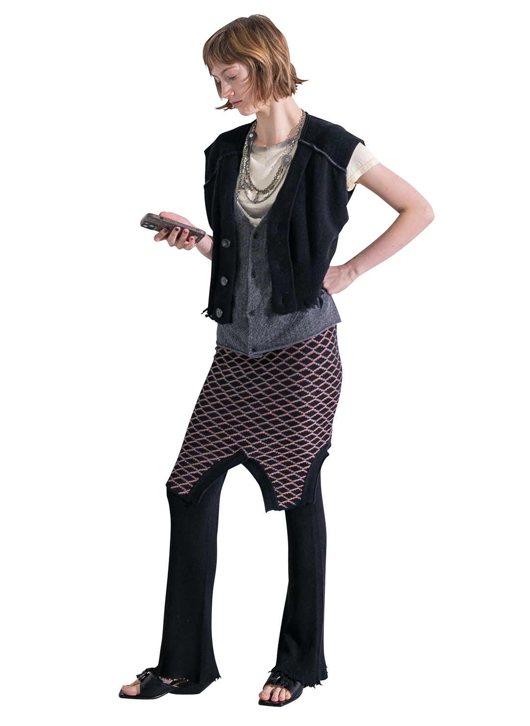 Lambs-wool Layered Knit Vest 詳細画像 Black 2