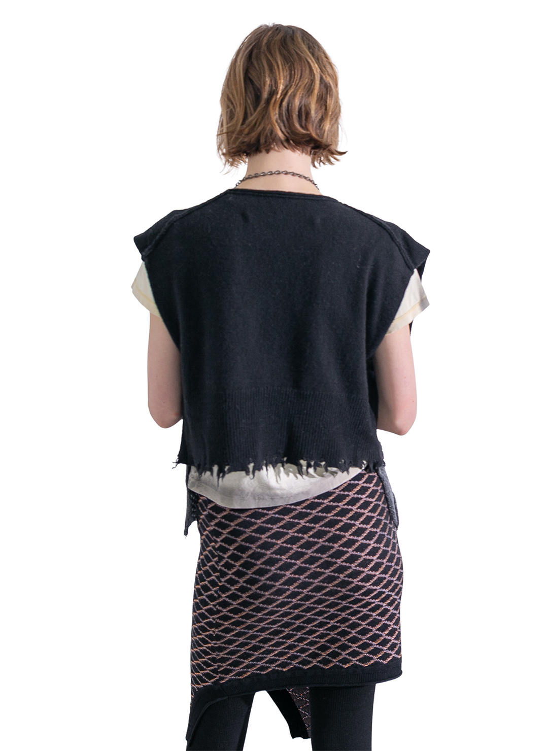 Lambs-wool Layered Knit Vest 詳細画像 Black 3