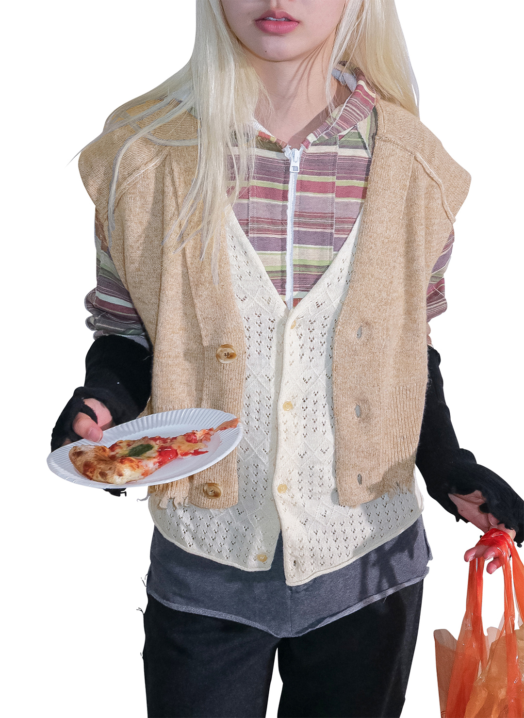Lambs-wool Layered Knit Vest 詳細画像 Beige 2