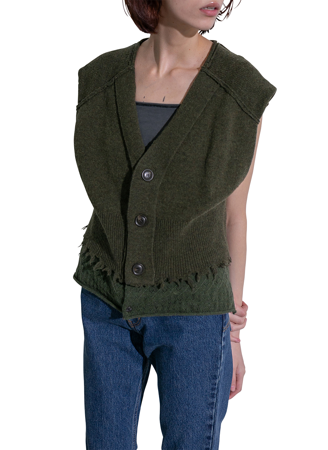 Lambs-wool Layered Knit Vest