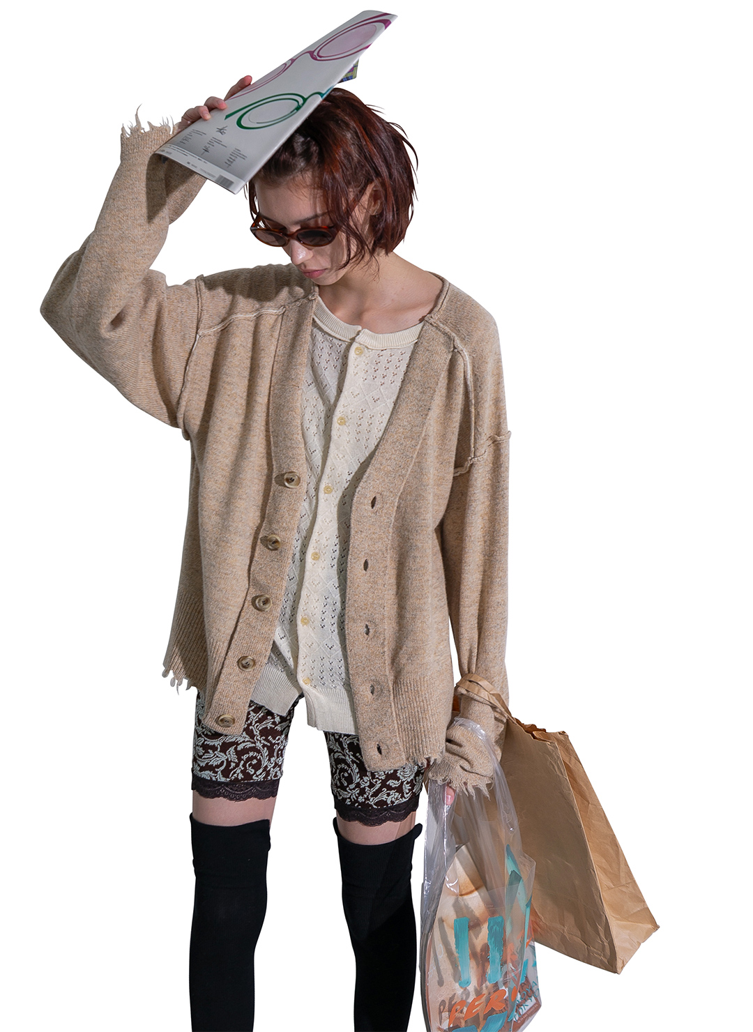 Lambs-wool Layered Knit Cardigan 詳細画像 Beige 3
