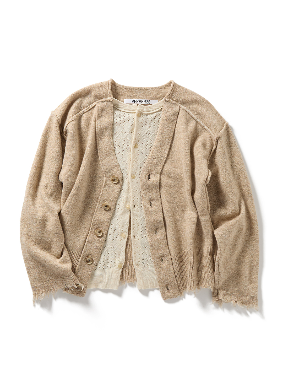 Lambs-wool Layered Knit Cardigan