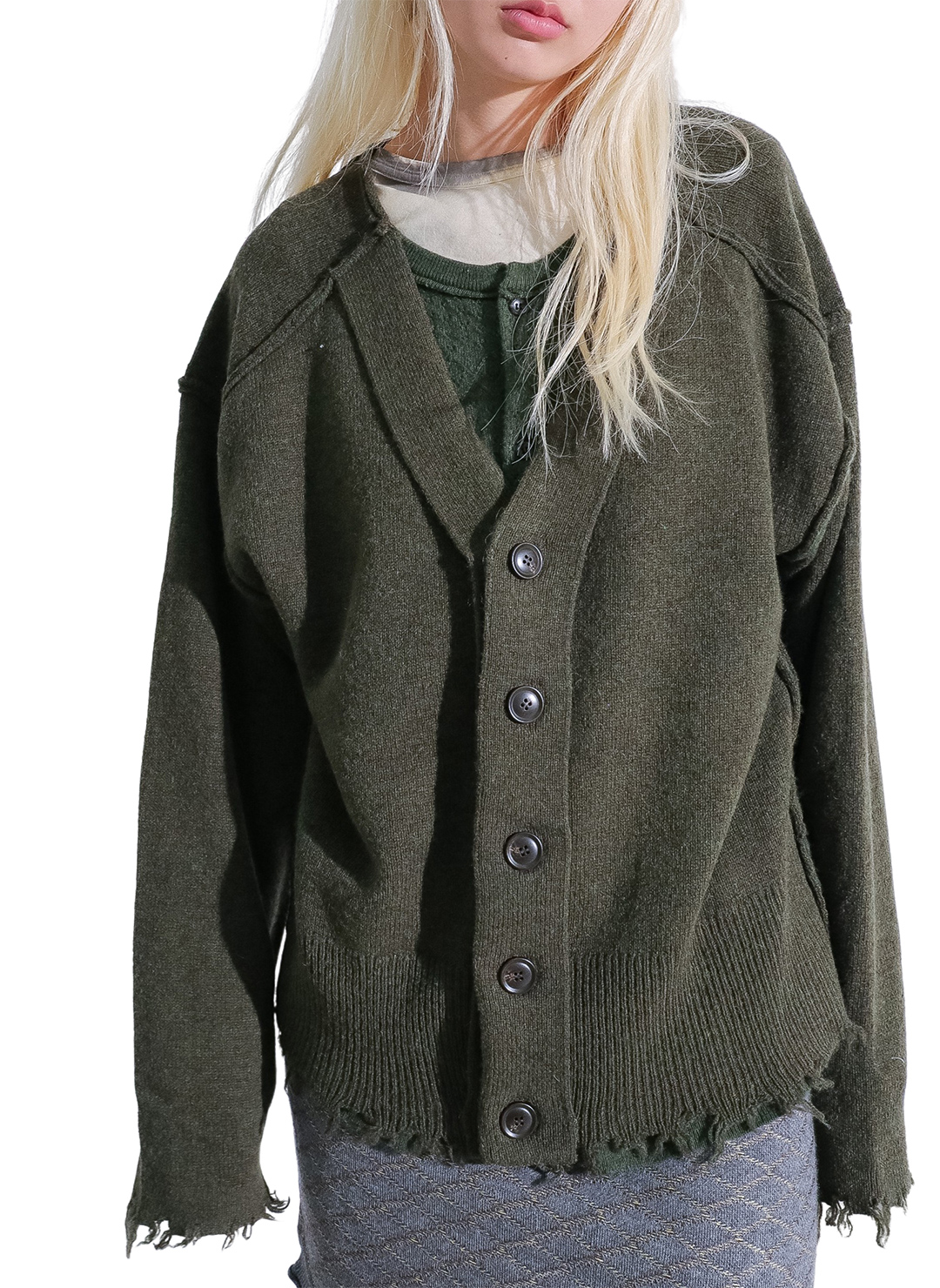 Lambs-wool Layered Knit Cardigan