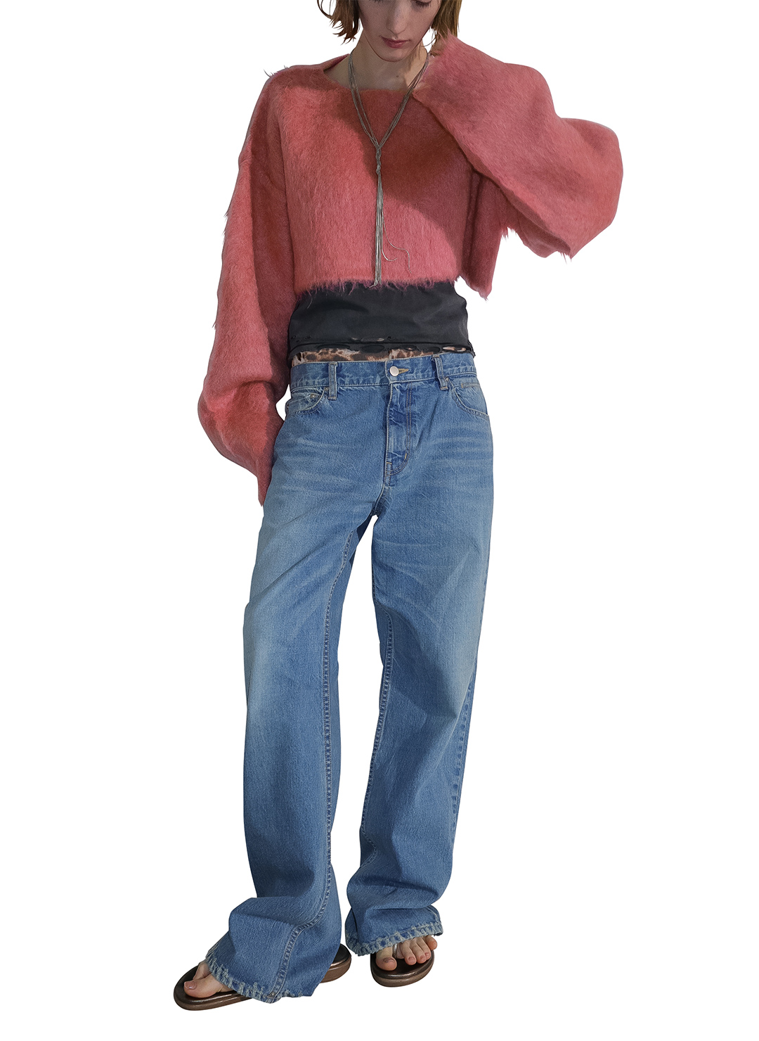 Wide Knit Top and Scarf 詳細画像 Pink 2
