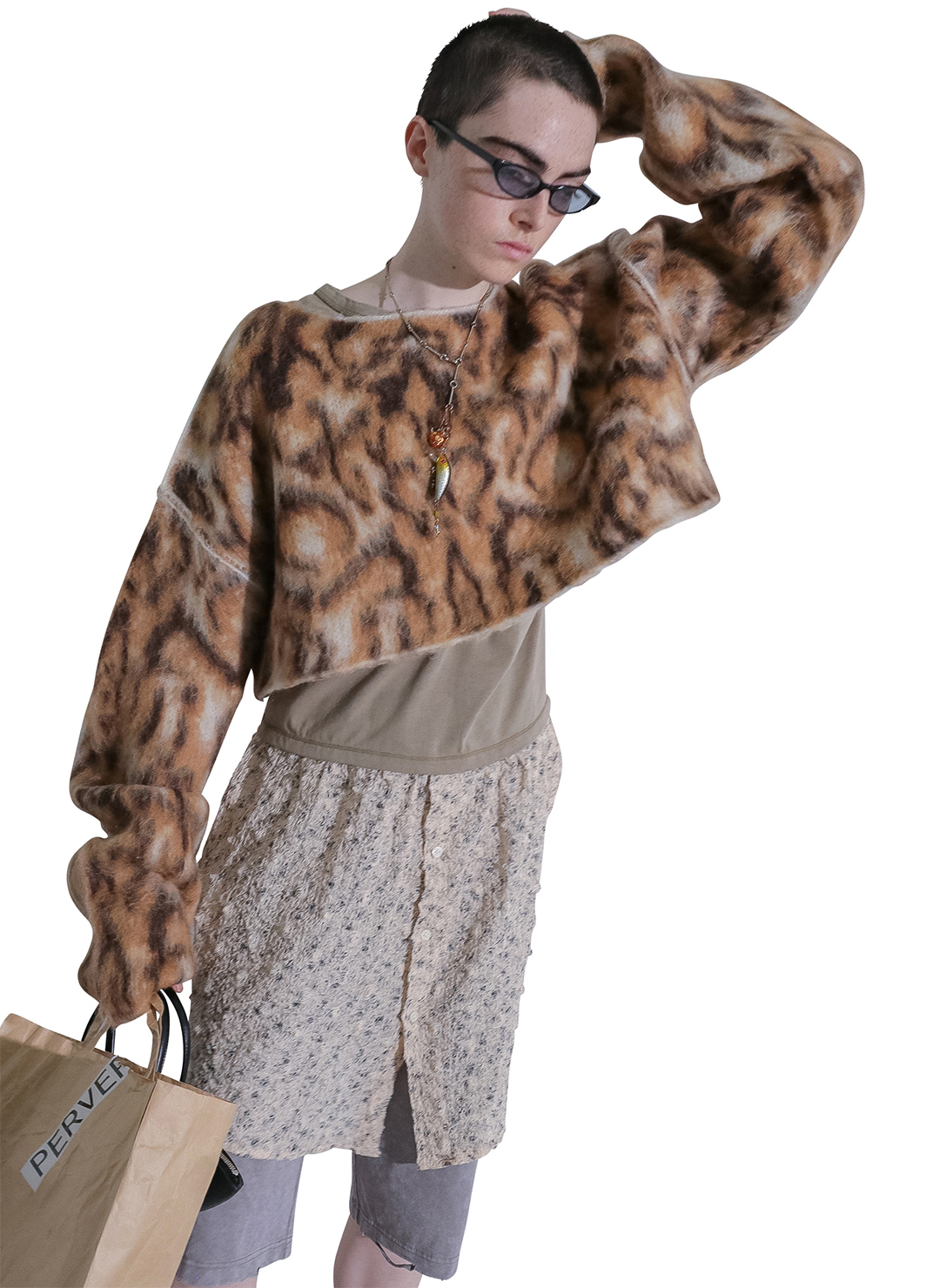 Wide Knit Top and Scarf 詳細画像 Brown 3