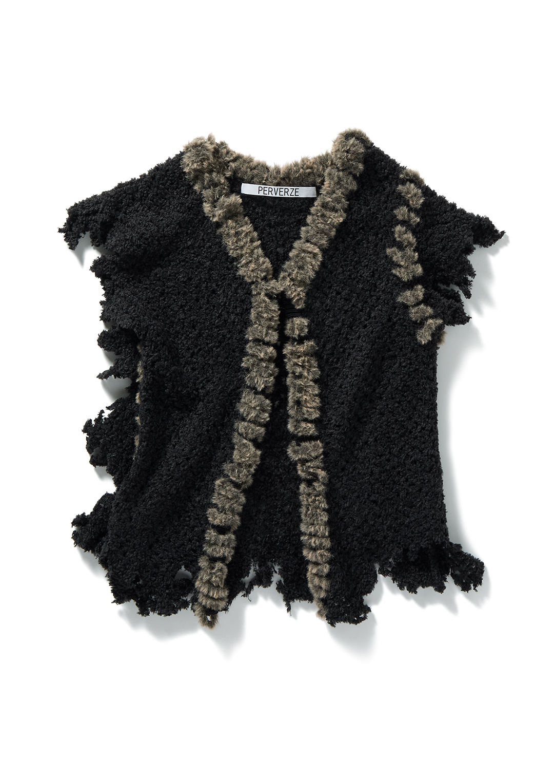 Fluffy-trim Mesh Knit Cardigan