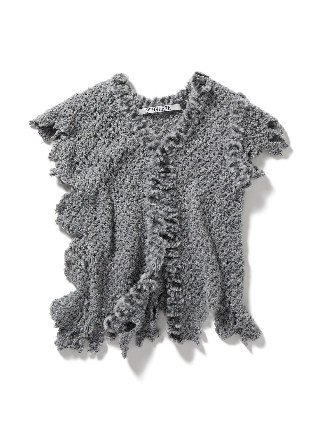 Fluffy-trim Mesh Knit Cardigan 詳細画像 Gray 1