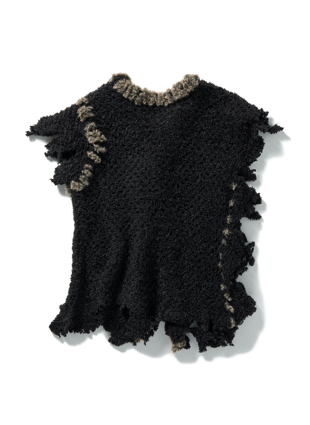 Fluffy-trim Mesh Knit Cardigan 詳細画像 Black 2