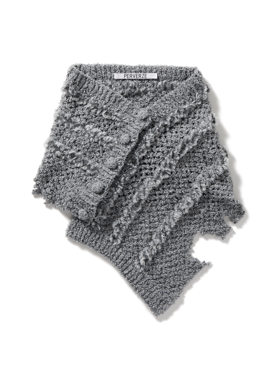 Fluffy-trim Mesh Knit Apron 詳細画像 Gray 1