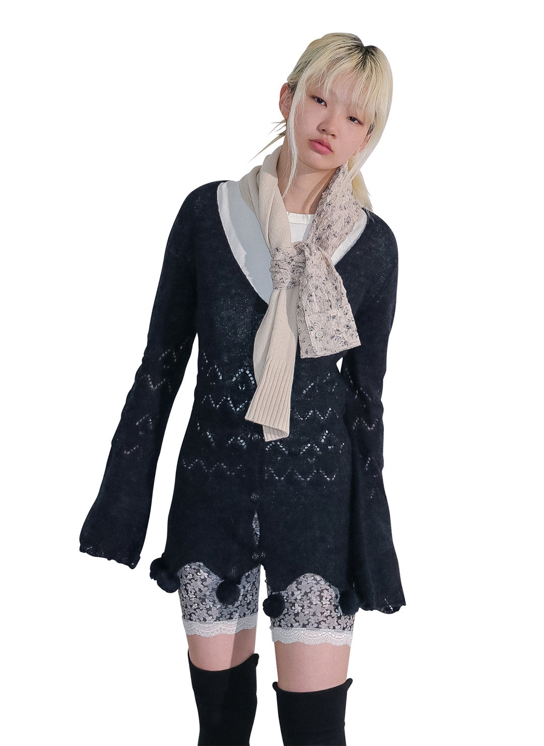 Pom-pom Mohair Knit Cardigan