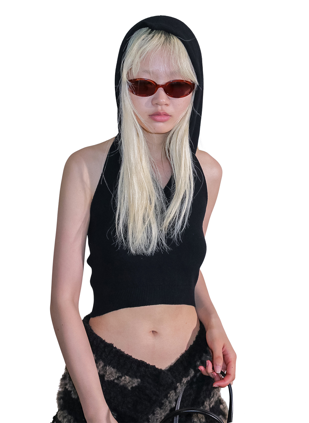 Cropped Hoodie Knit Top
