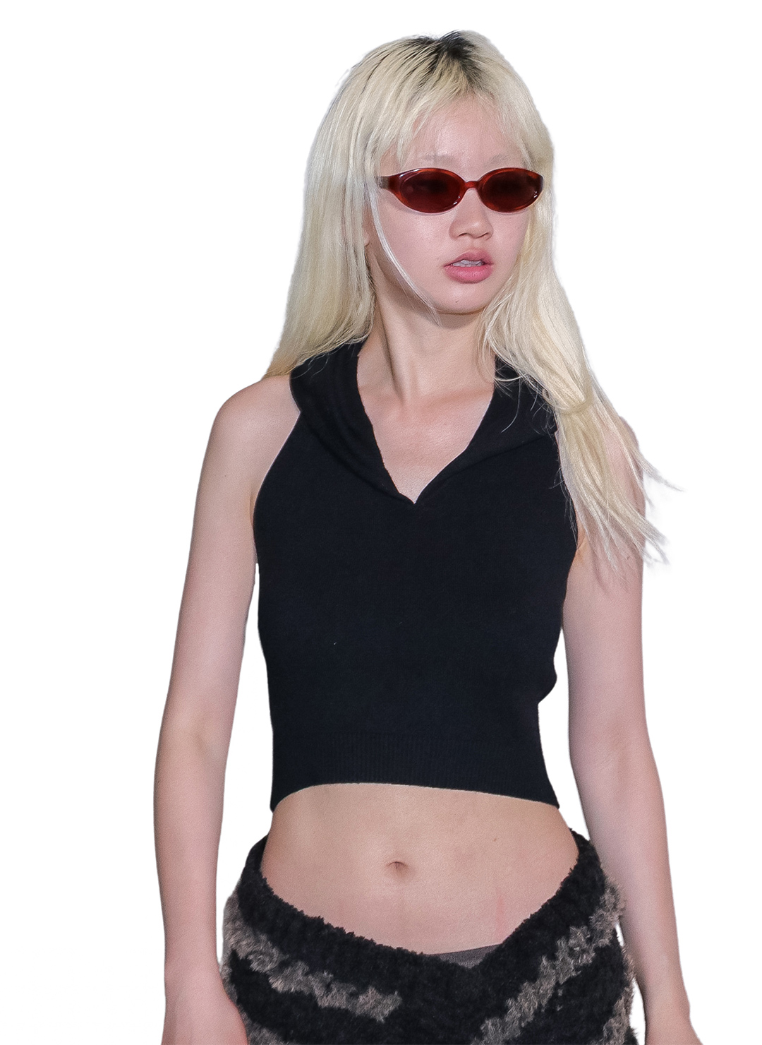 Cropped Hoodie Knit Top 詳細画像 Black 3