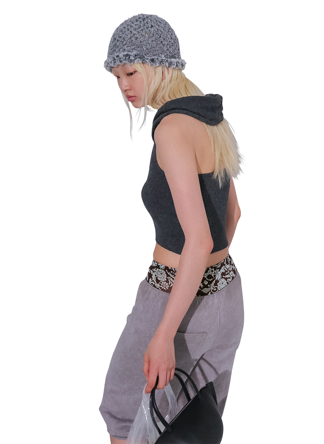 Cropped Hoodie Knit Top