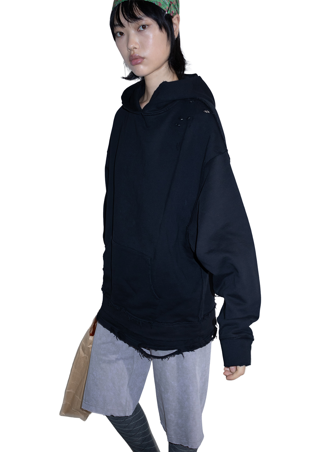 DISTRESS Step Layered Hoodie 詳細画像 Black 2