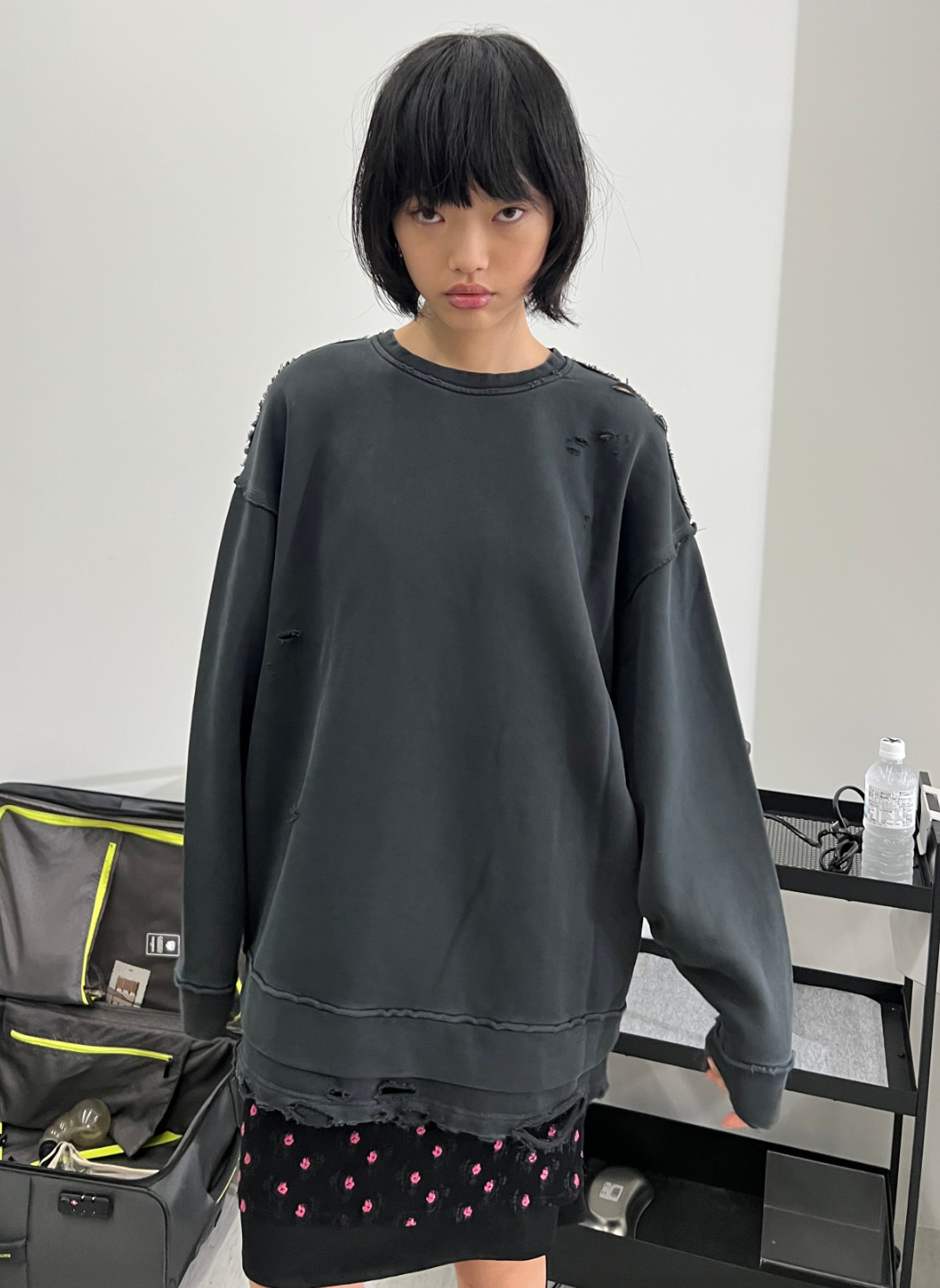 DISTRESS Step Layered Sweatshirt 詳細画像 Gray 1