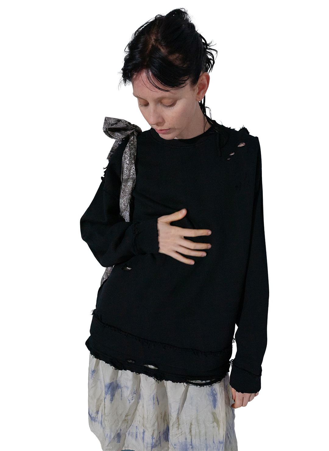 DISTRESS Step Layered Sweatshirt 詳細画像 Black 2