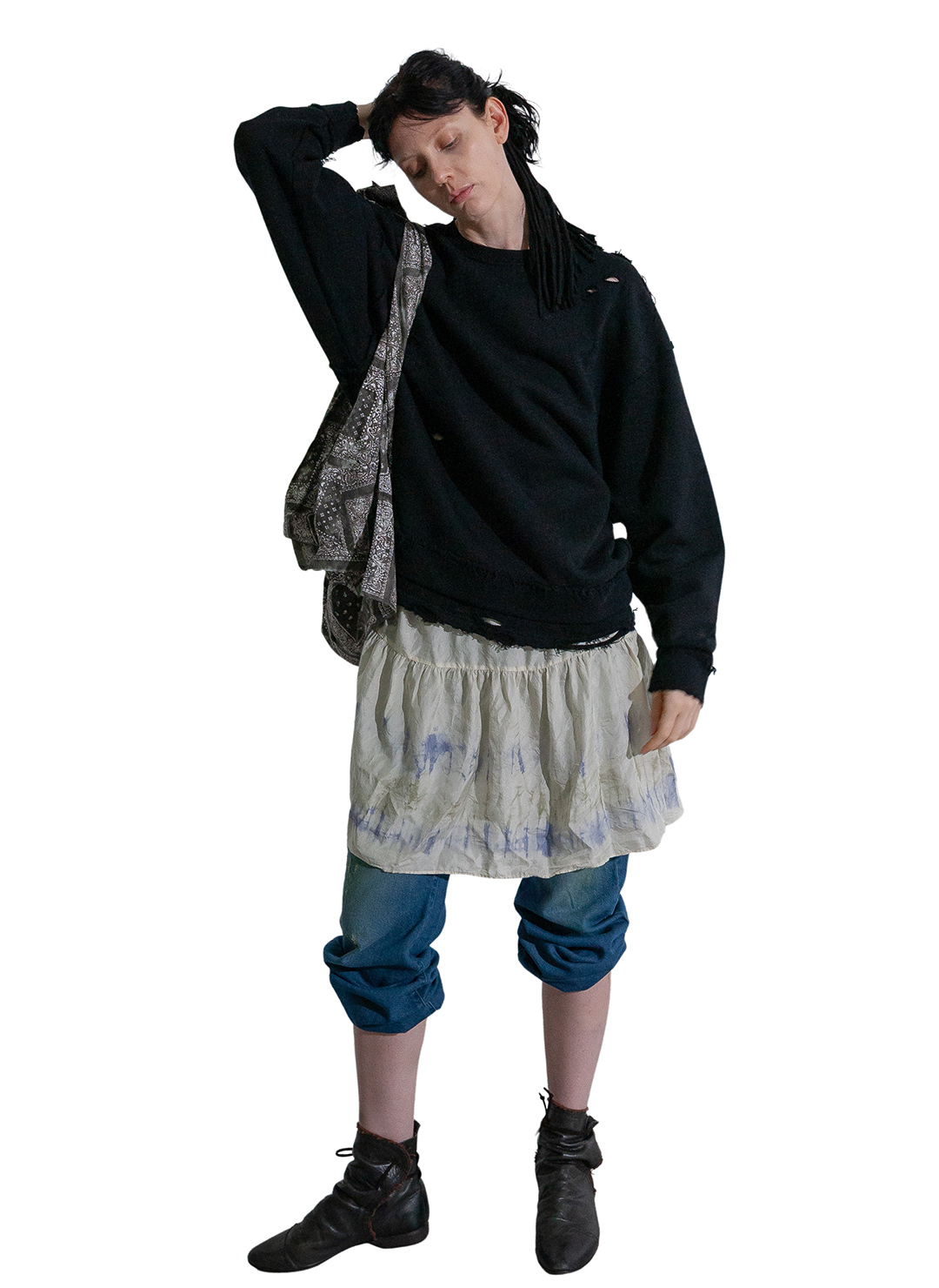 DISTRESS Step Layered Sweatshirt 詳細画像 Black 3