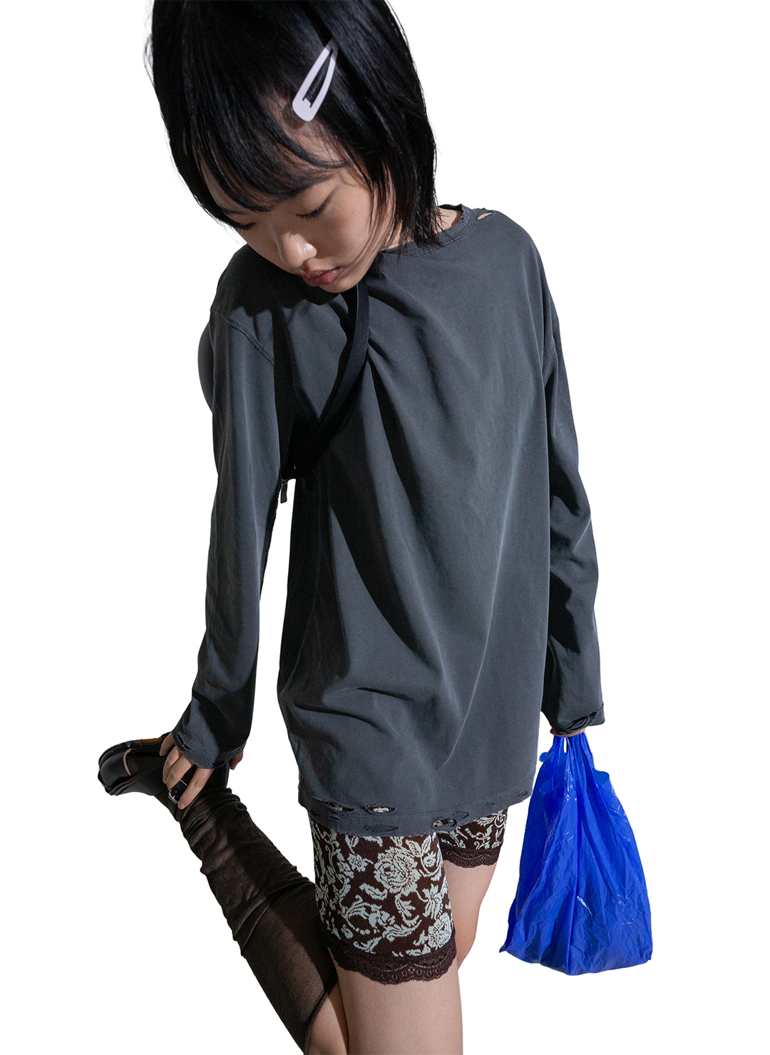 DISTRESS Regular Long Sleeve T-Shirt 詳細画像 Black 2