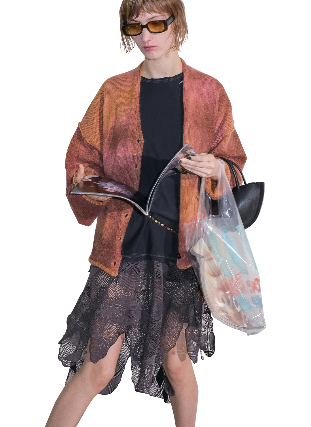 Knit Lace Jagged-hem Skirt 詳細画像 Brown 2