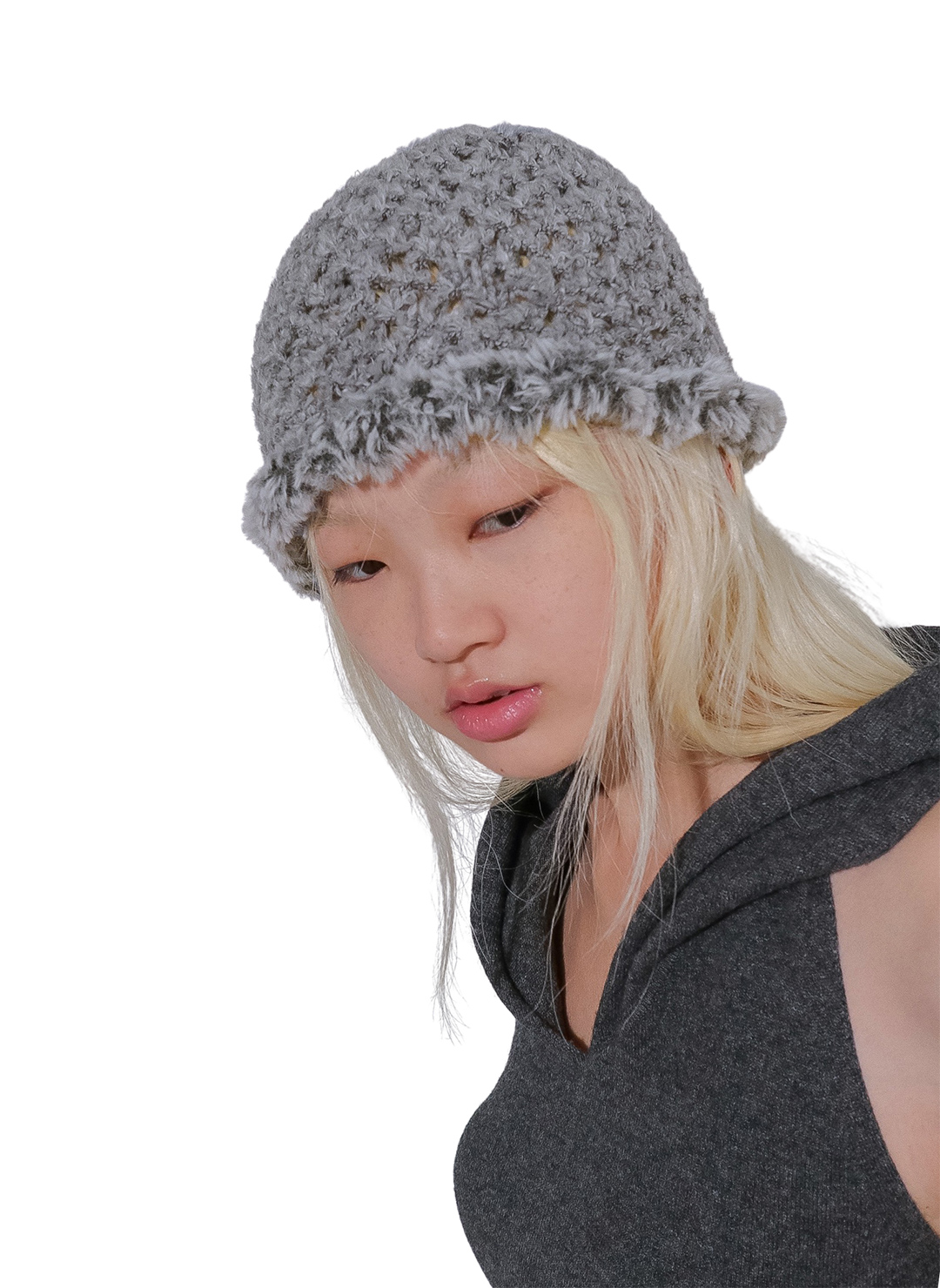Fluffy-trim Mesh Knit Cap