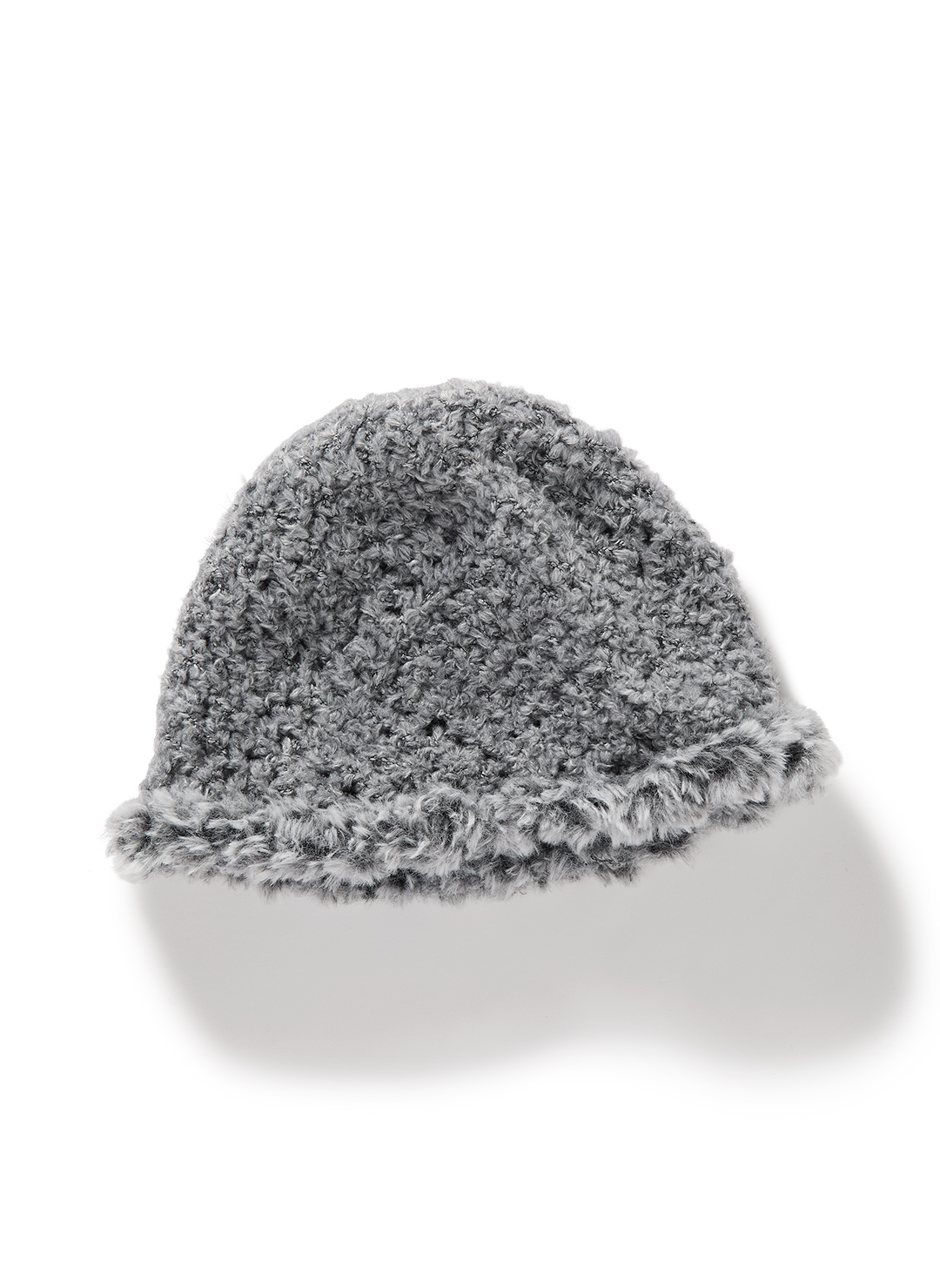Fluffy-trim Mesh Knit Cap 詳細画像 Gray 2