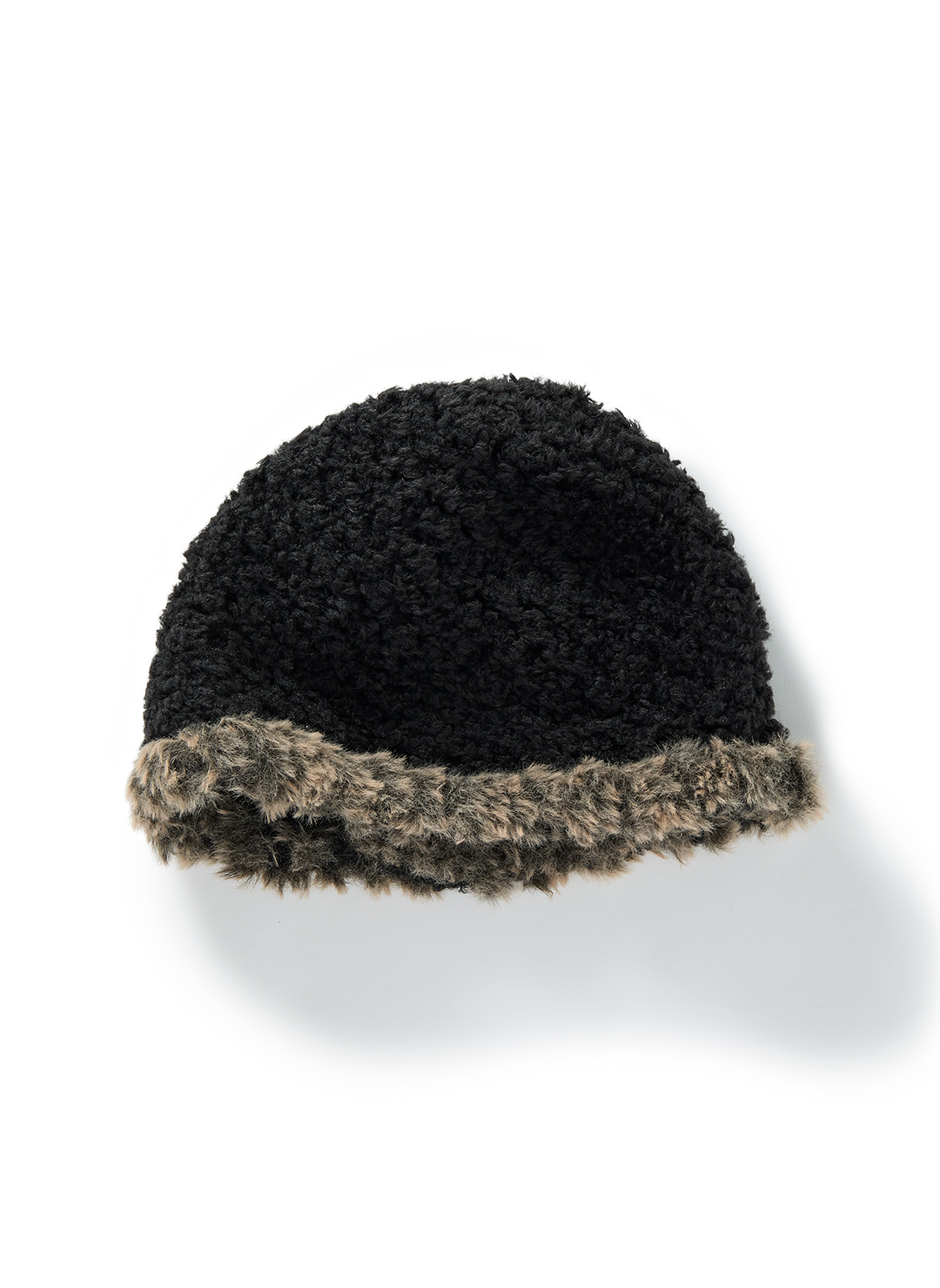 Fluffy-trim Mesh Knit Cap 詳細画像 Black 2