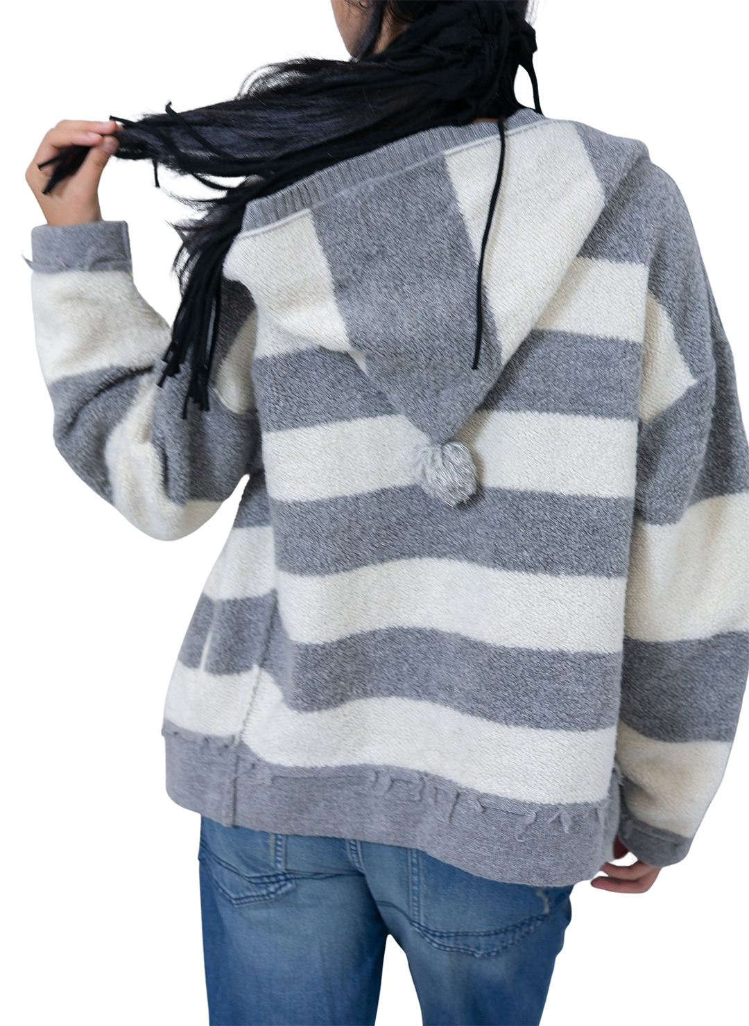 Textured Stripe Knit Cardigan 詳細画像 Gray 2