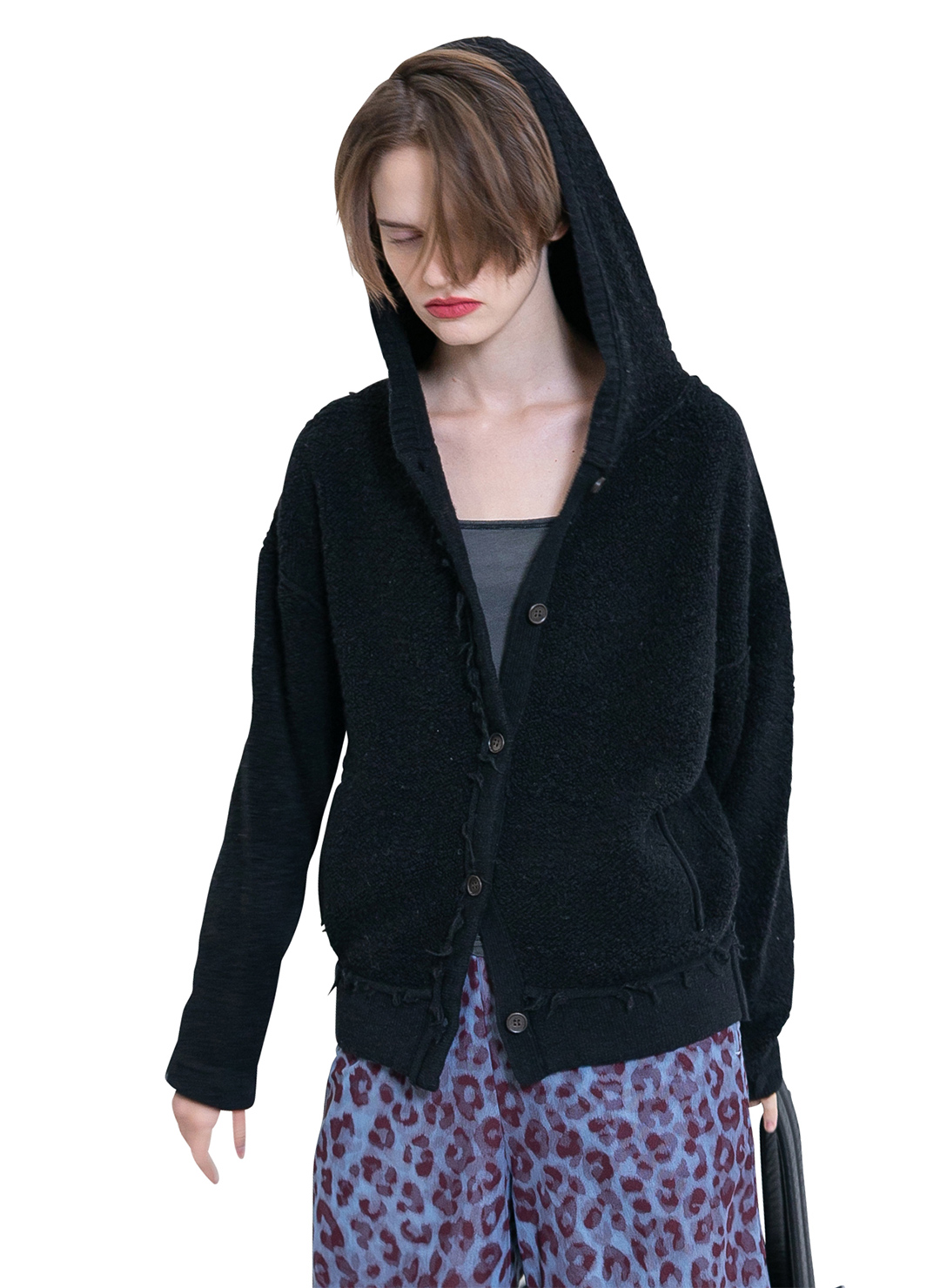 Textured Stripe Knit Cardigan 詳細画像 Black 1