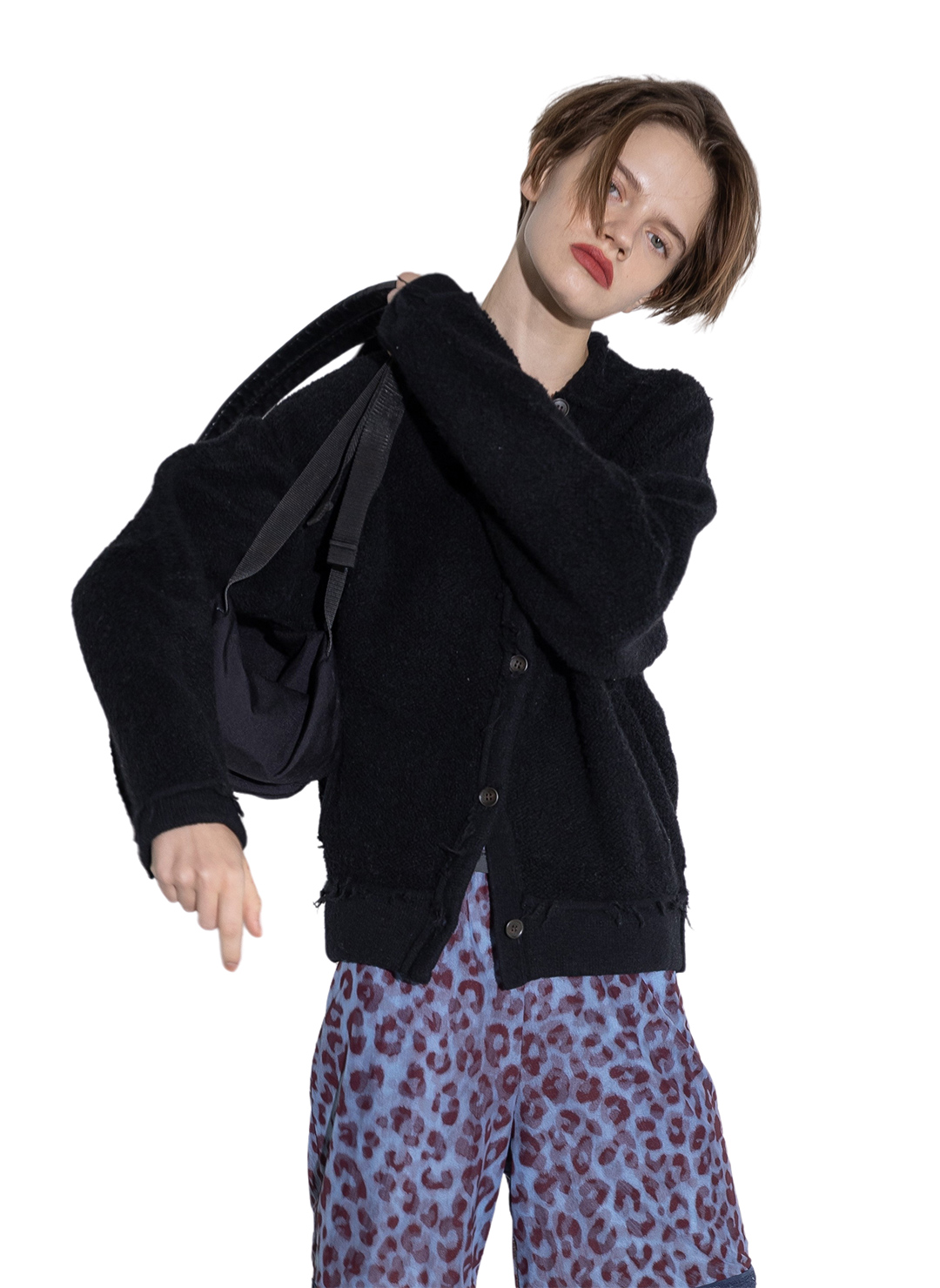 Textured Stripe Knit Cardigan 詳細画像 Black 2