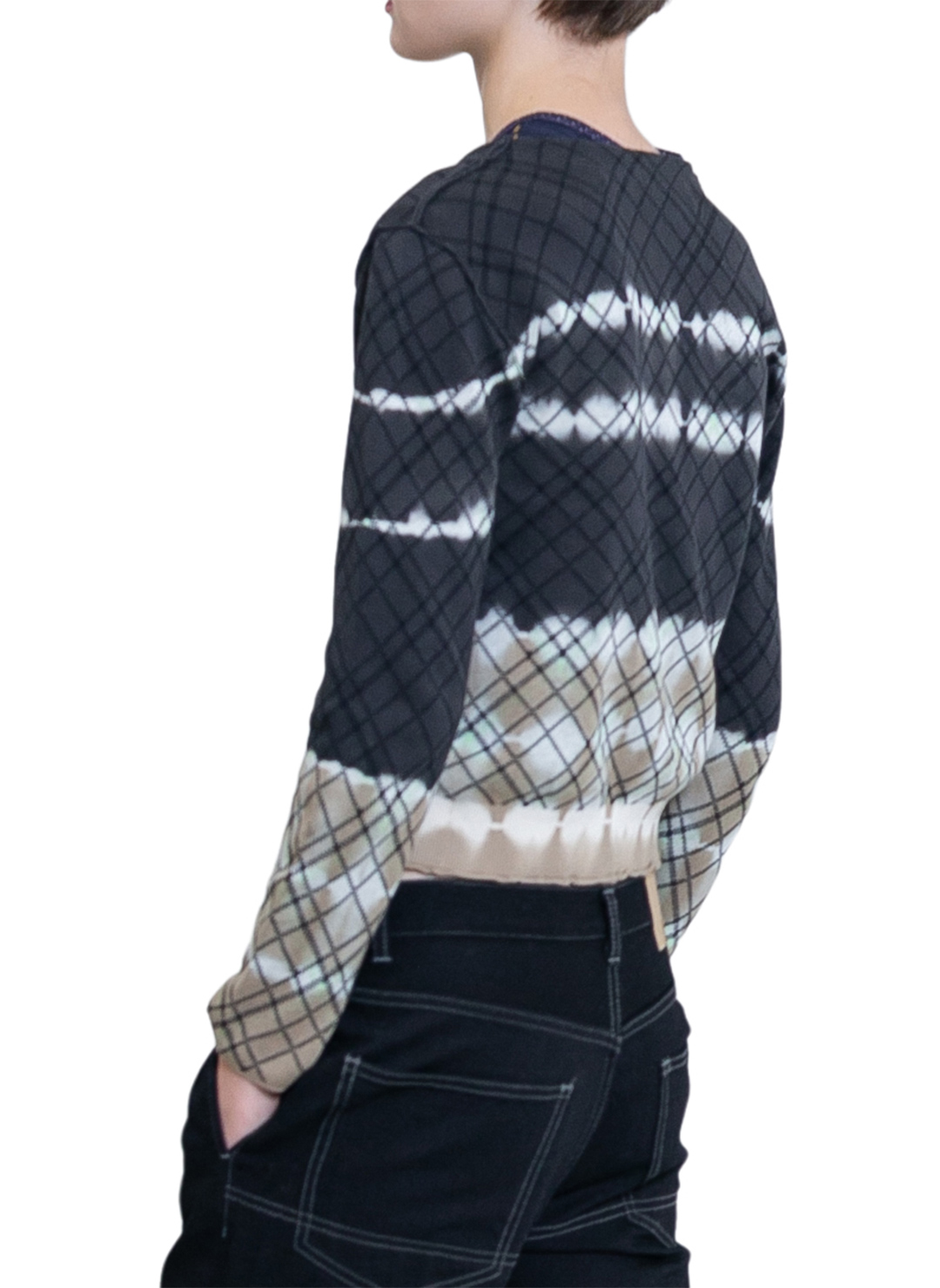 Dip-dye Check Knit Cardigan 詳細画像 Black 3