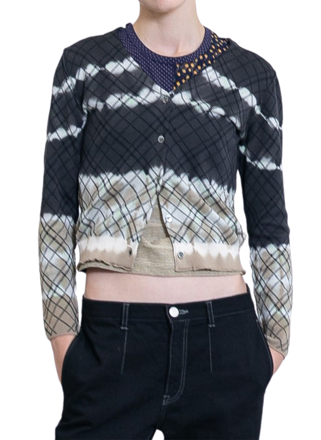 Dip-dye Check Knit Cardigan