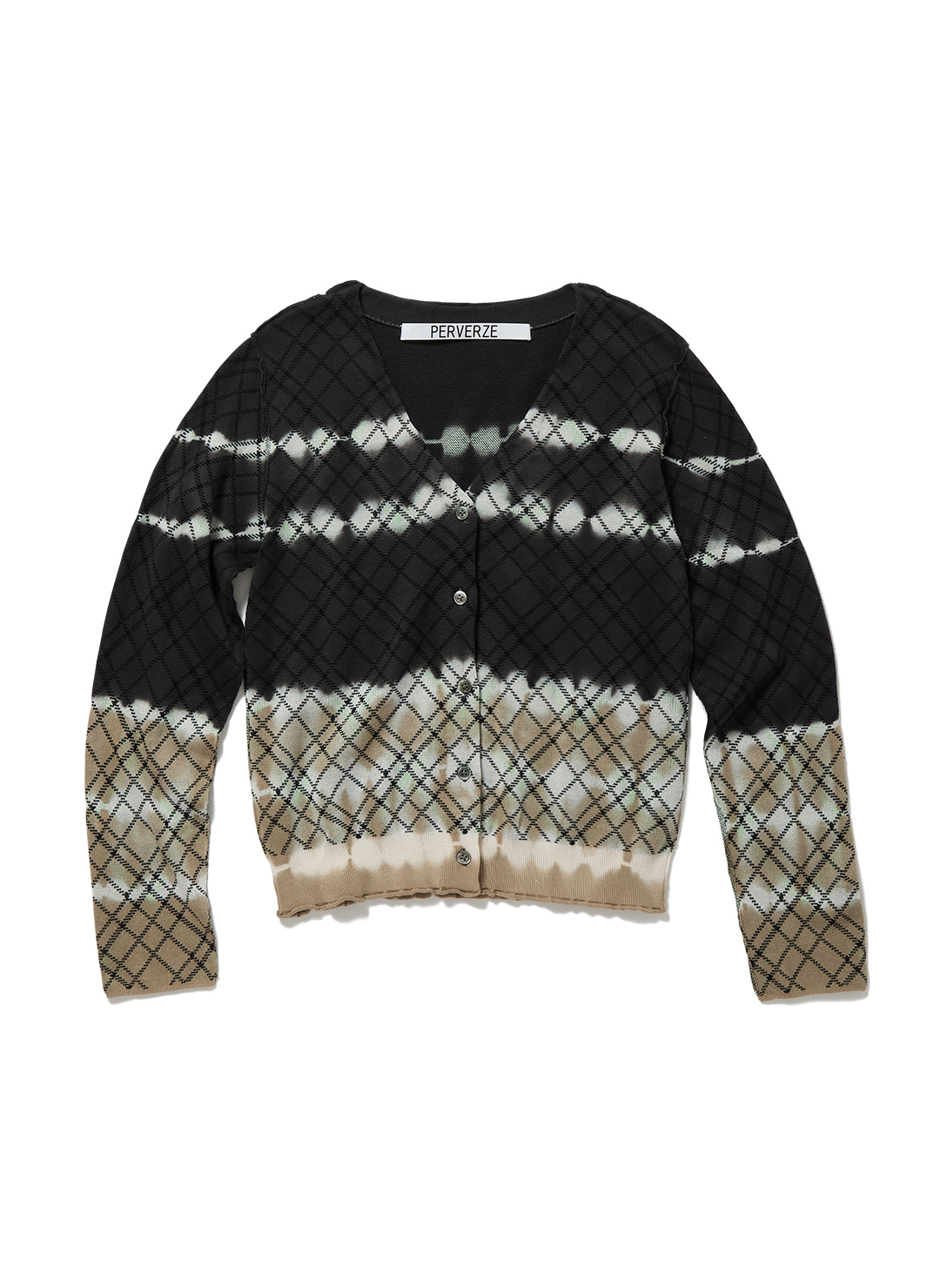 Dip-dye Check Knit Cardigan
