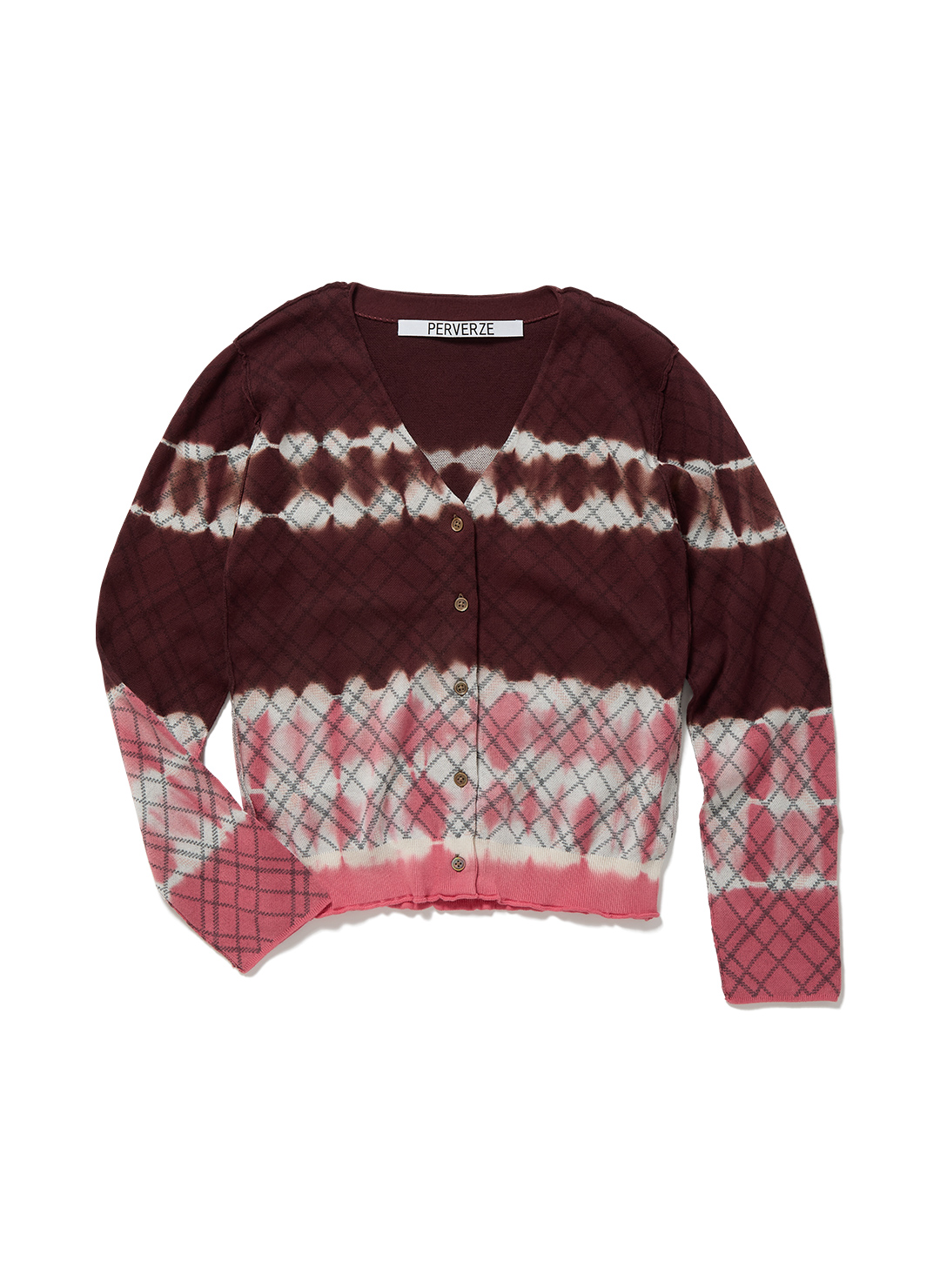 Dip-dye Check Knit Cardigan 詳細画像 Red 1