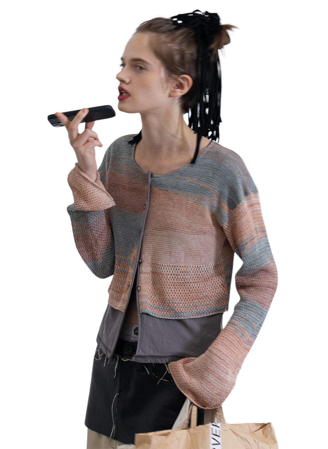 Double T-Layered Knit Cardigan