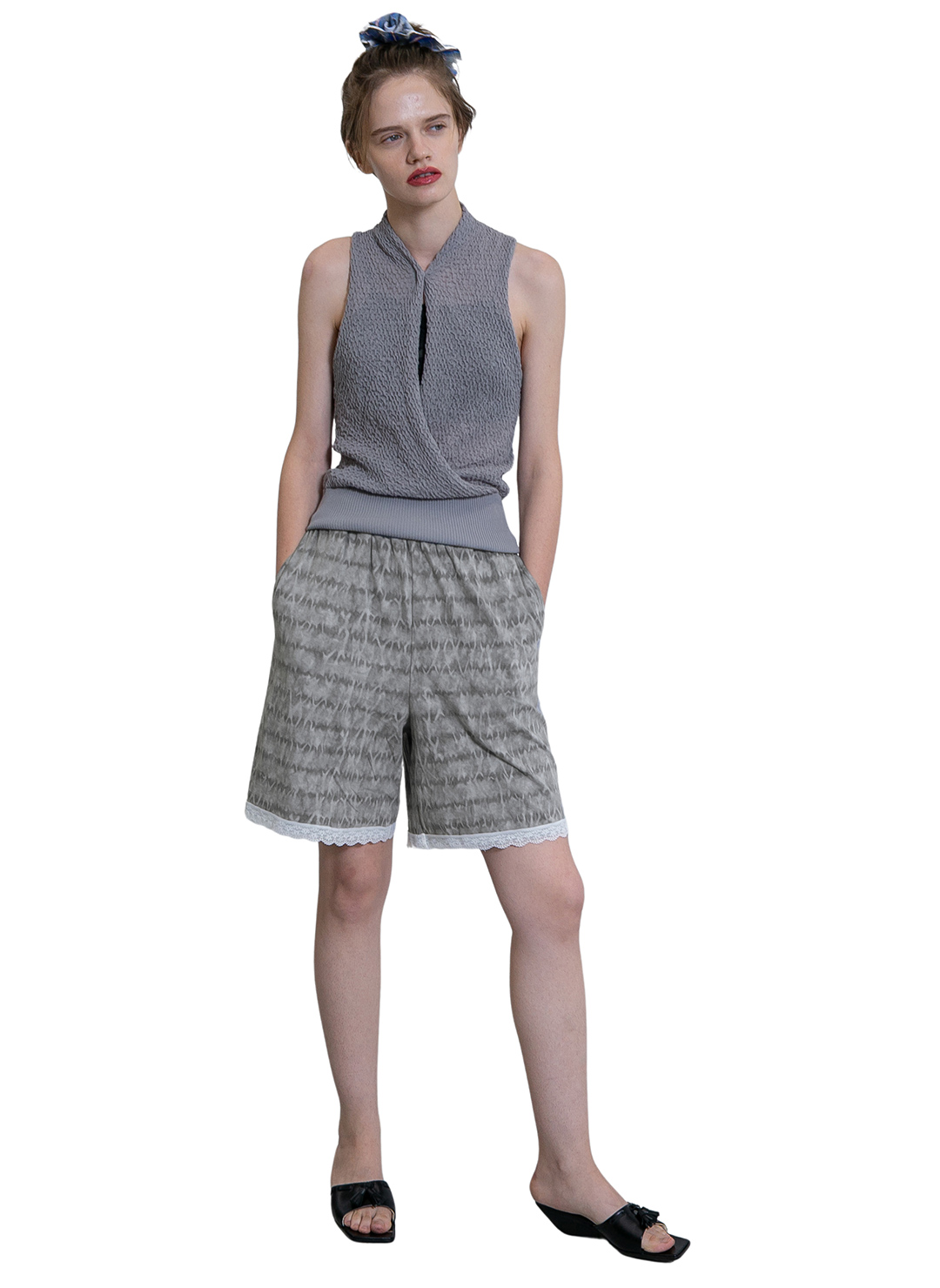 Shirring Sheer Knit Top 詳細画像 Gray 2